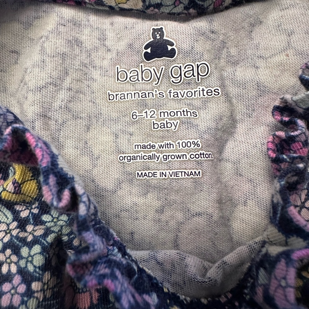 Baby Gap Floral Long Sleeve Bodysuit 6-12M Organic Cotton Navy Pink Yellow - Picture 2 of 2